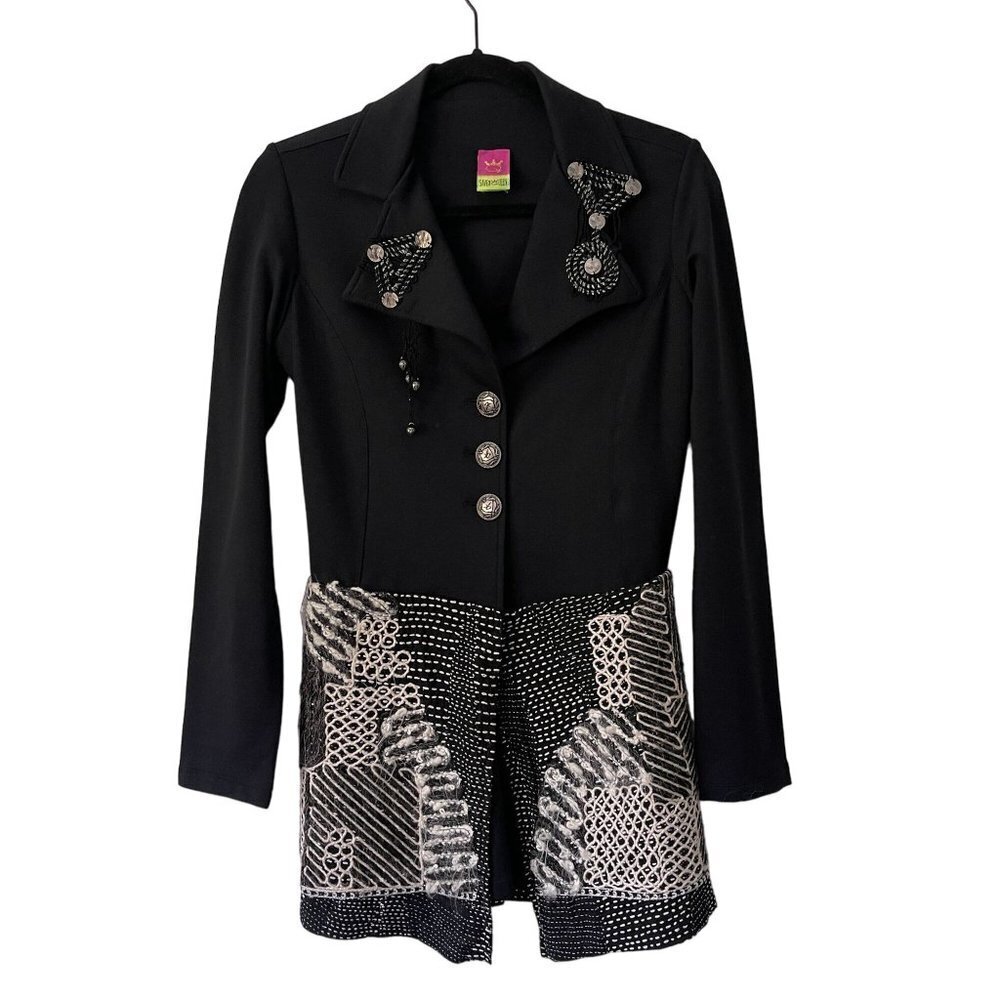 Save The Queen Size S Embellished Black Jacket Blazer Art To Wear